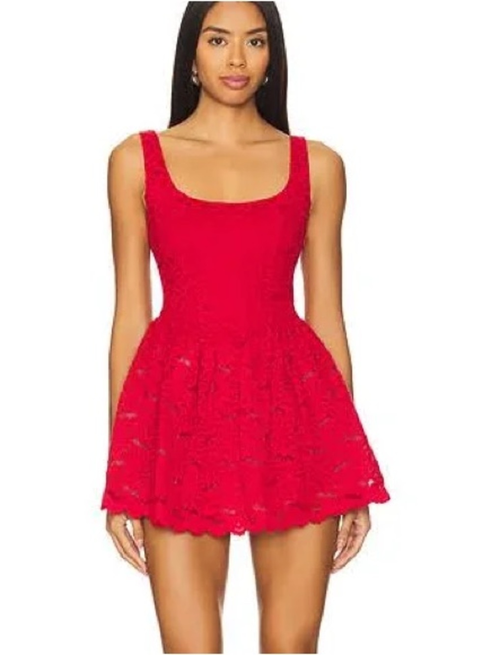 Show Me Your MuMu Red Lace Scoop Neck Mini Dress